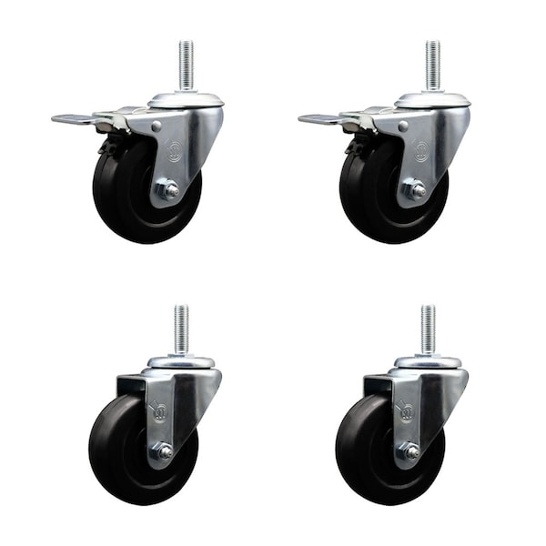 Service Caster 35 Inch Soft Rubber Swivel 34 Inch Threaded Stem Caster Set 2 Total Lock Brakes SCC-TSTTL20S3514-SRS-34212-2-S-2 - main
